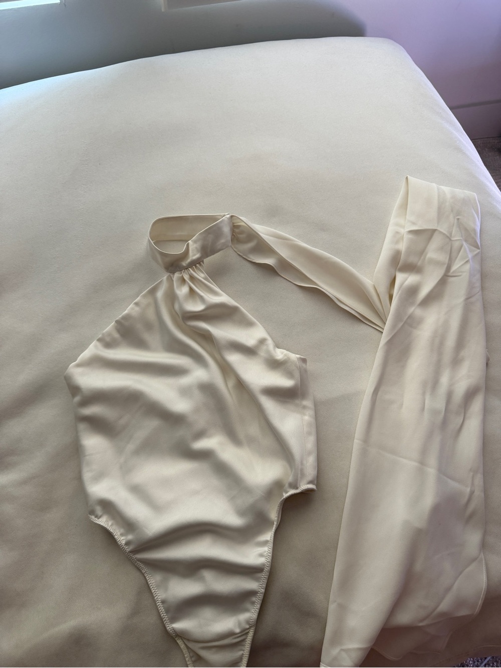 House of CB Farrah Ivory Satin Wrap Neck Bodysuit - Picture 2 of 8